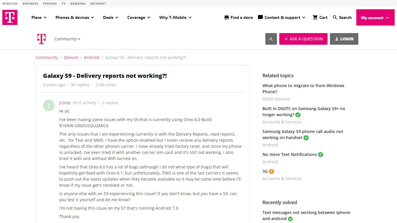 Galaxy S9 - Delivery reports not working?! - T-Mobile